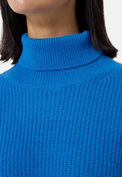 Wolle Kaschmir Oversize Style Rollkragen Pullover azurblau