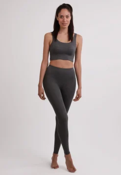 Yoga Leggins aus Bambus mit hohem Bund grau meliert