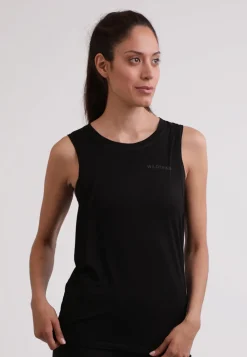 Yoga T-Shirt ärmellos aus Bambus schwarz